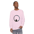 A close-up image of a Mystifying Sphere Unisex Long Sleeve T-Shirt featuring an intricate and mesmerizing design in shades of blue and purple, perfect for adding a mystical touch to any wardrobe