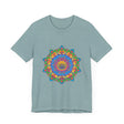 Vibrant and detailed mandala design on a colorful t-shirt for women