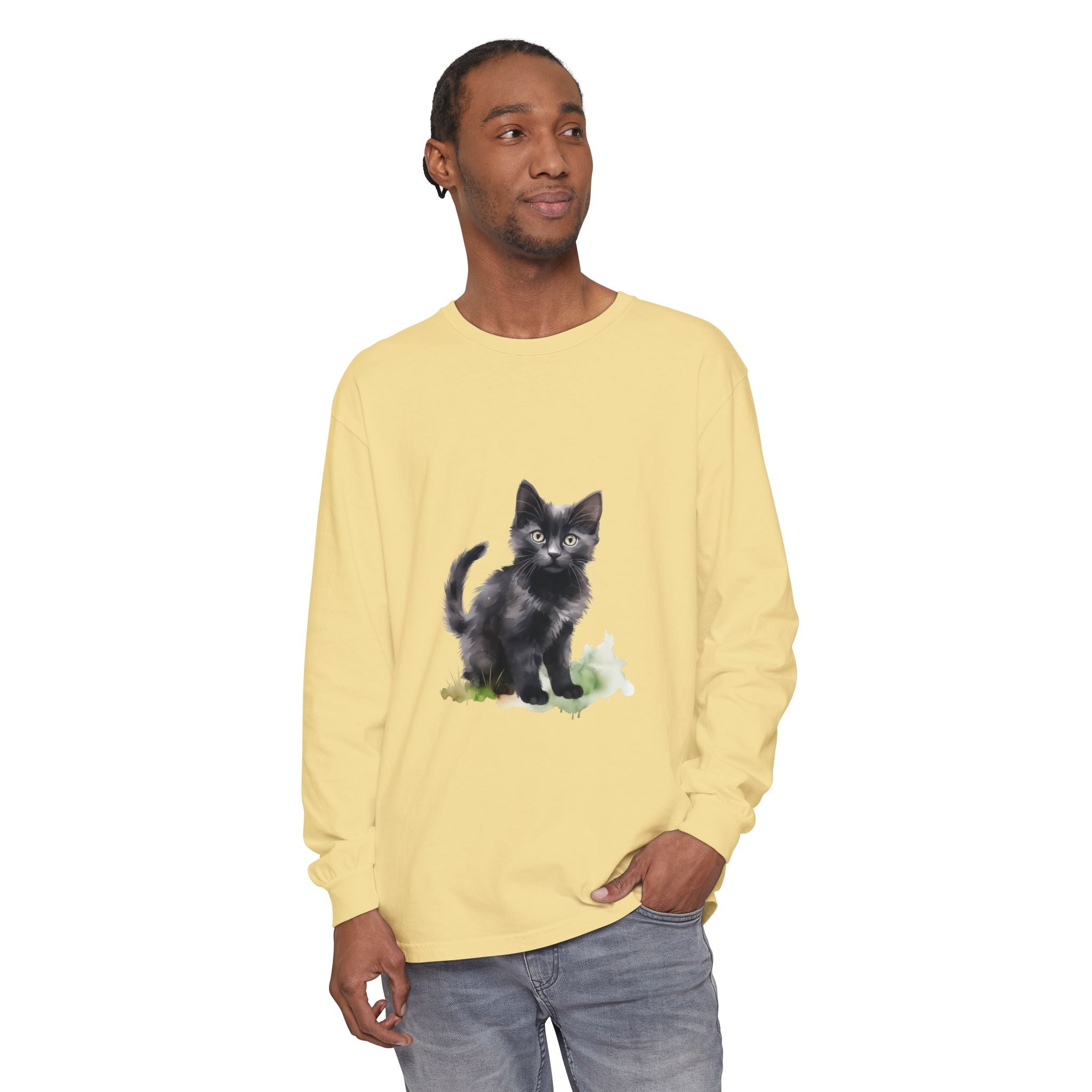 Black Cat Watercolor Long Sleeve T-Shirt