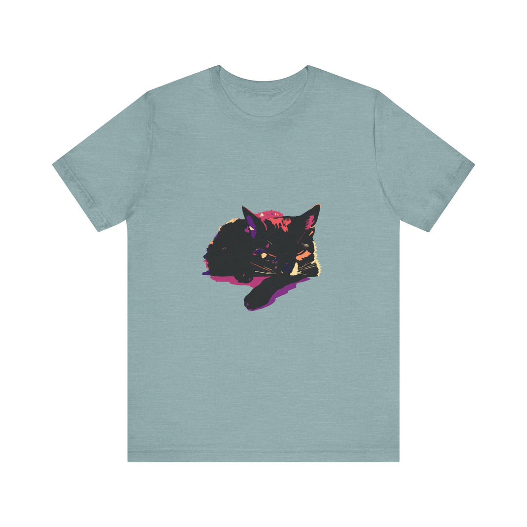 Black Cat Mystery - Colorful Sleep T-Shirt featuring a vibrant, eye-catching design