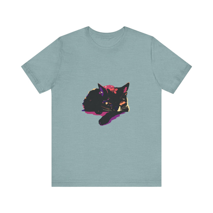 Black Cat Mystery - Colorful Sleep T-Shirt featuring a vibrant, eye-catching design