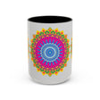 Colorful mandala art mug with intricate geometric design in vibrant shades