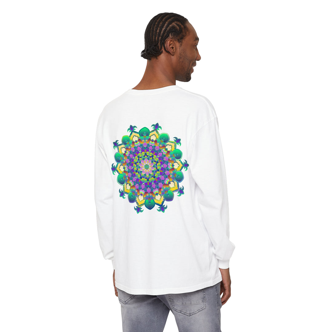 Intricate Mandala Long Sleeve T-Shirt with detailed floral pattern and vibrant colors