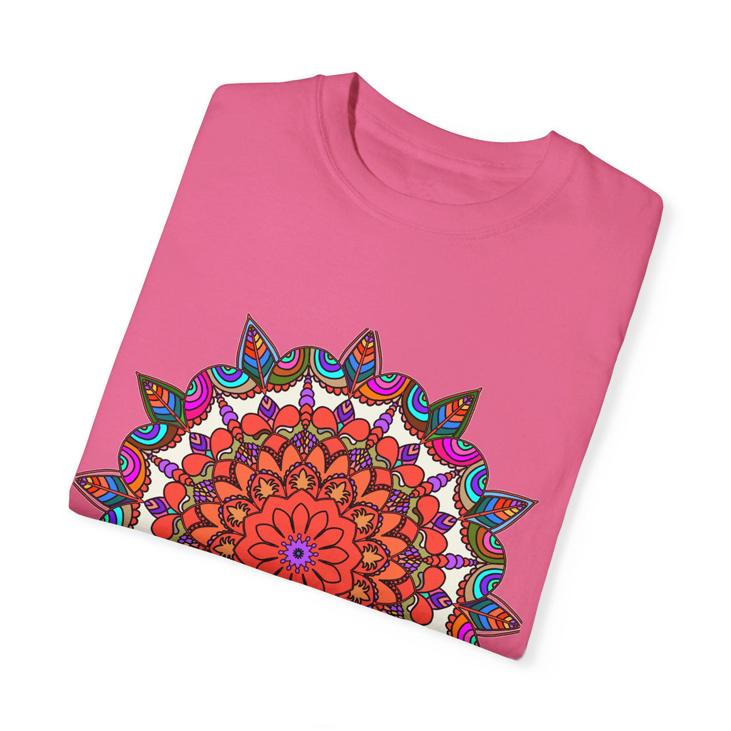 Unisex Mandala T-Shirt made from 100% Ring-Spun Cotton, featuring Hand-Drawn Mandala Art and Garment-Dyed for Extra Comfort