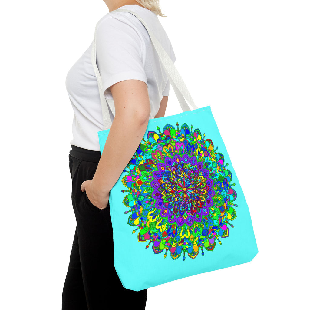 Vibrant and intricate mandala art design on a spacious, durable tote bag