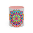 Colorful mandala art mug featuring a vibrant circular design perfect for brightening up your morning routine