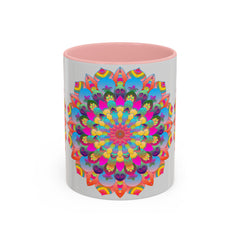 Colorful mandala art mug featuring a vibrant circular design perfect for brightening up your morning routine