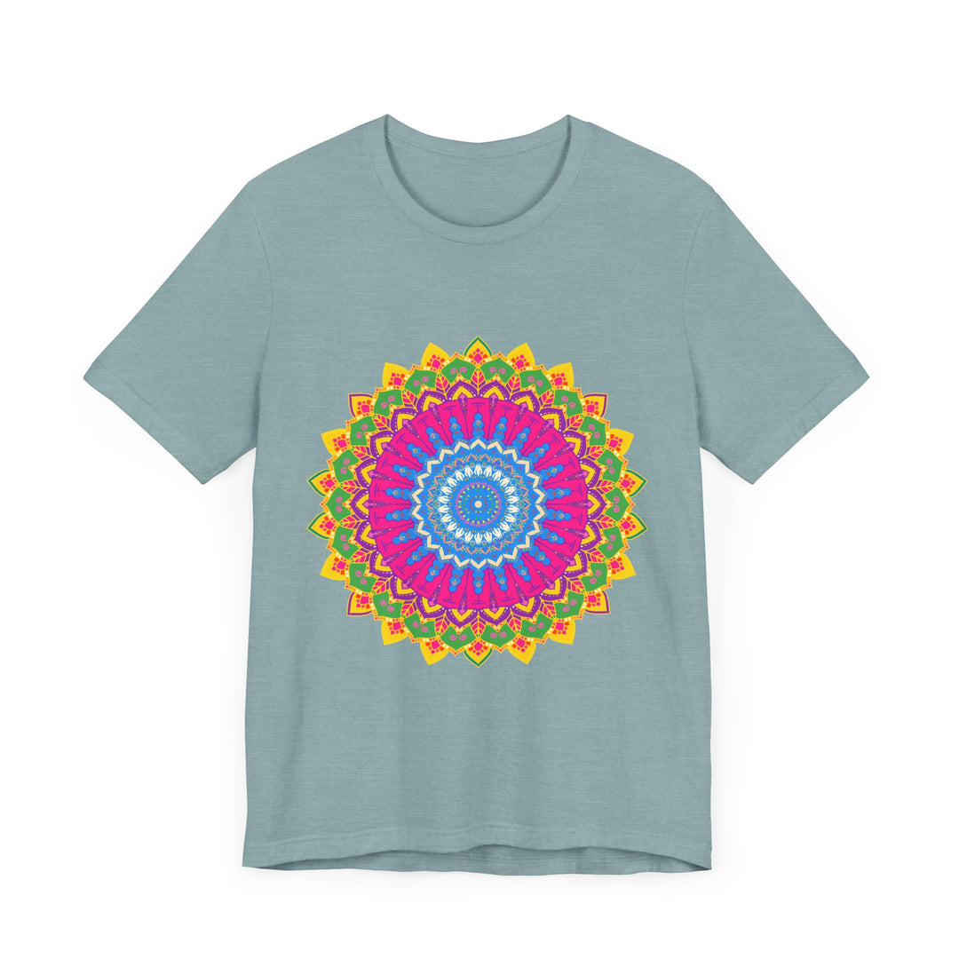 Vibrant Mandala Tee featuring a colorful and intricate design on black fabric