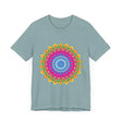 Vibrant Mandala Tee featuring a colorful and intricate design on black fabric