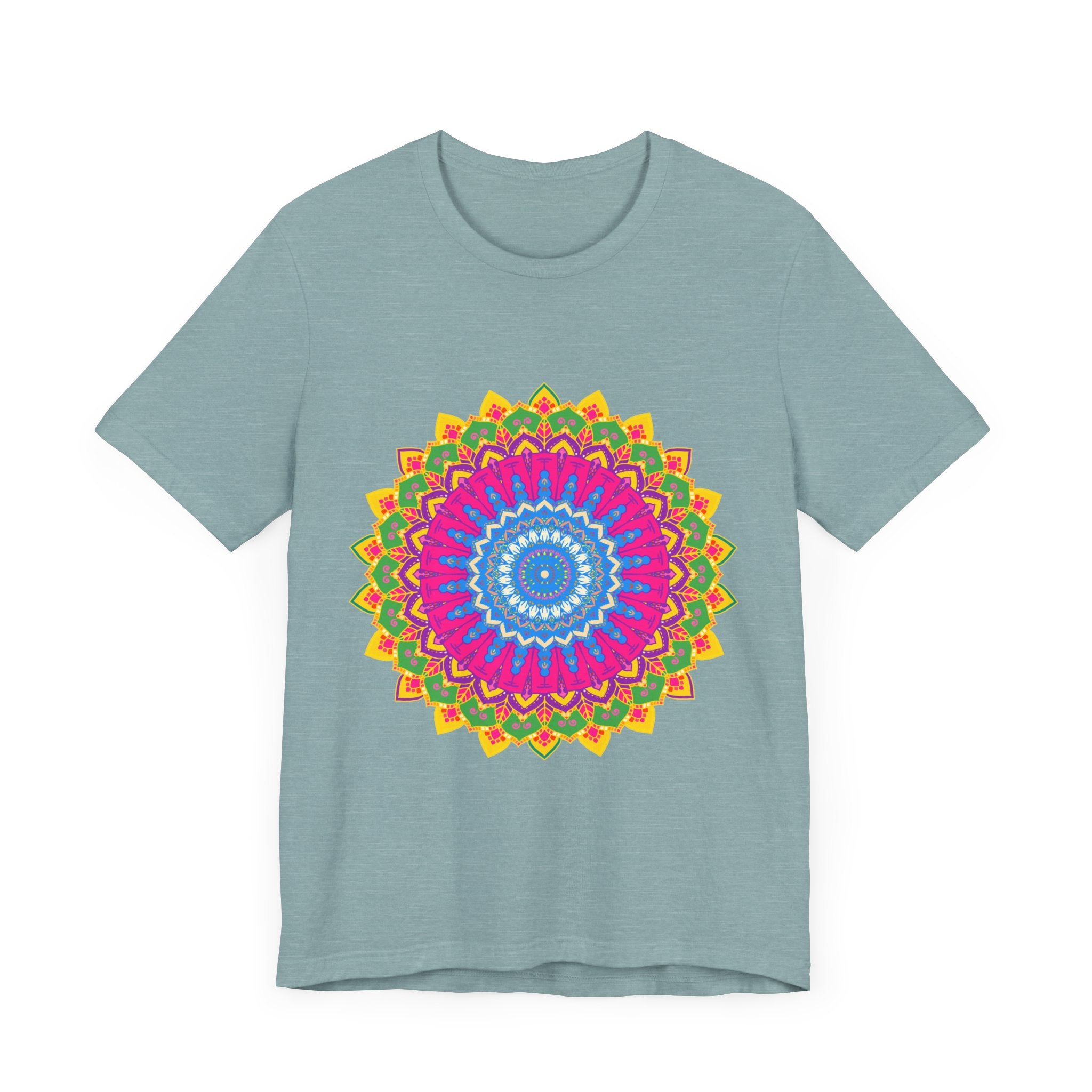 Vibrant Mandala Tee featuring a colorful and intricate design on black fabric