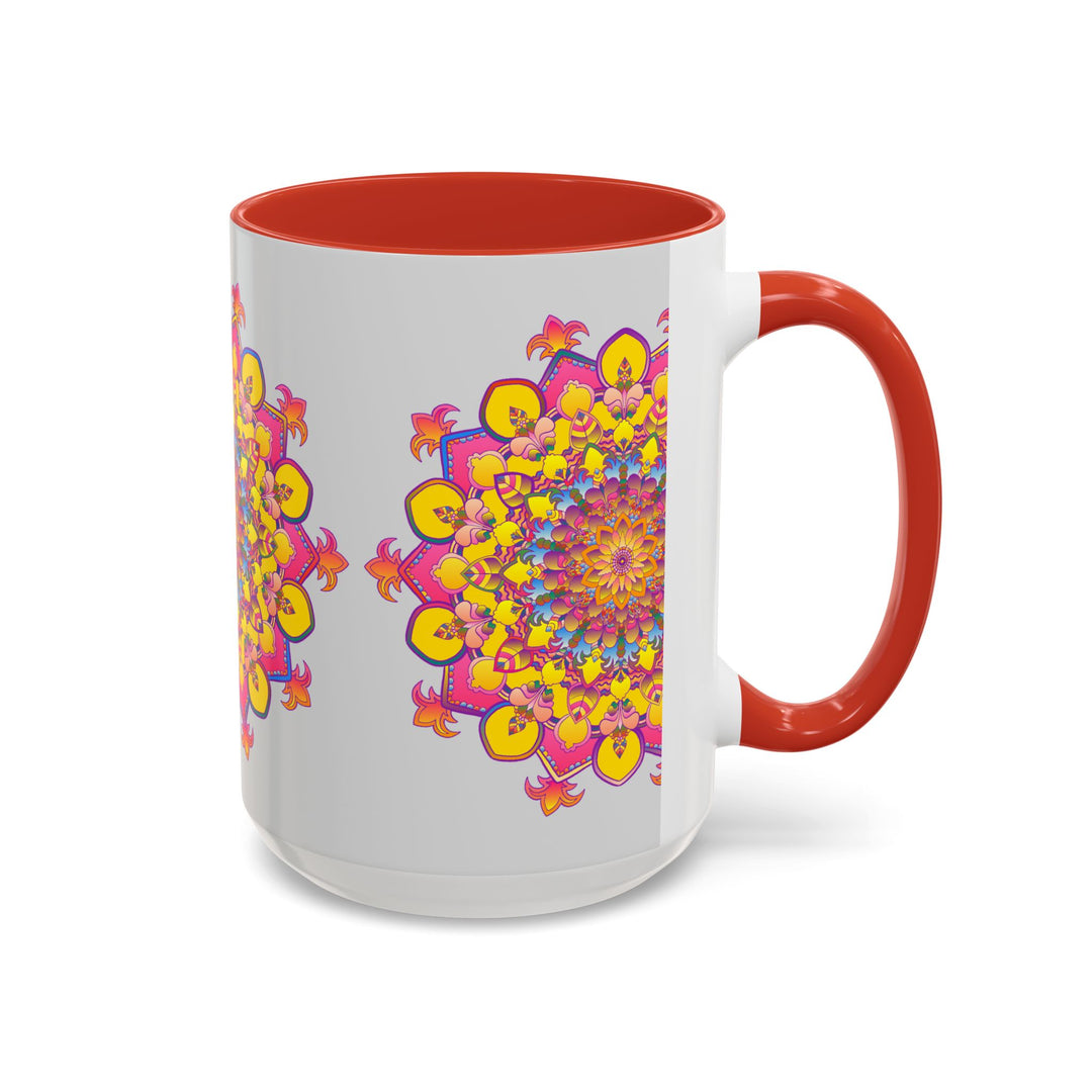 Vibrant and intricate mandala art design on a ceramic mug for mindful meditation and relaxation