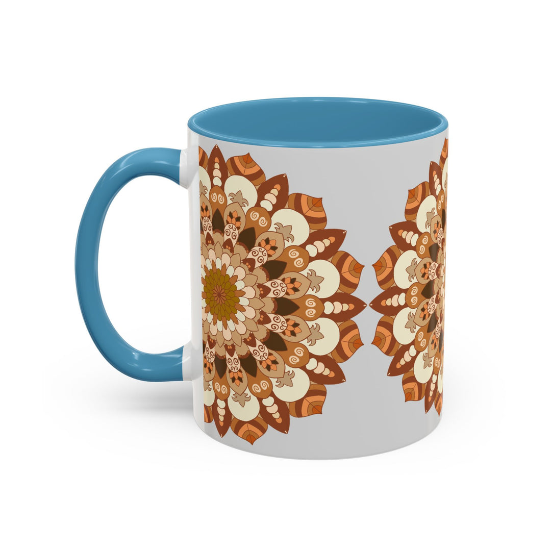 Serene light grey background mandala art mug with stunning and detailed patterns