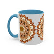 Serene light grey background mandala art mug with stunning and detailed patterns