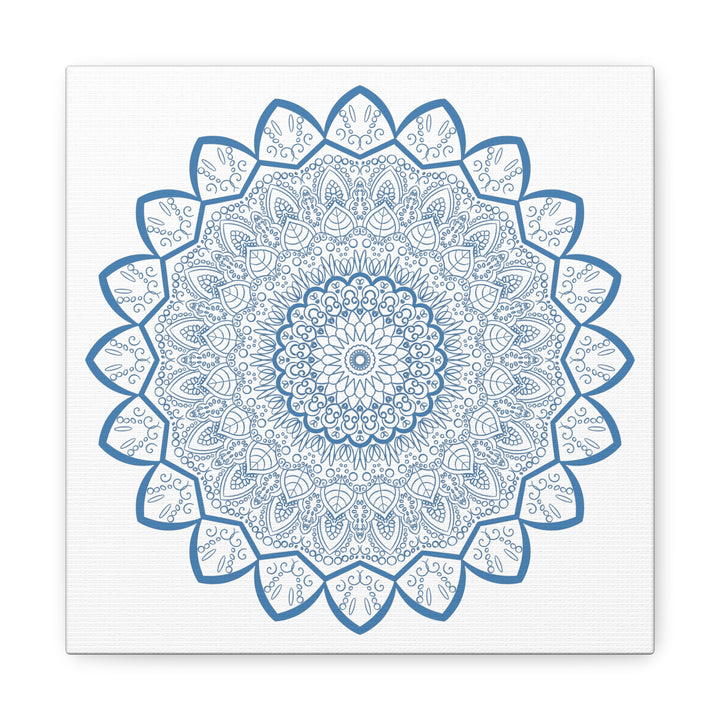 Intricate Steel Blue Mandala Design on Matte Canvas Print by Blululi