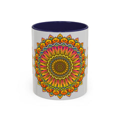 A beautiful mandala art mug featuring a colorful floral design perfect for enjoying your favorite hot beverage