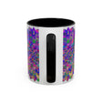Colorful psychedelic mandala mug with intricate spiritual art design