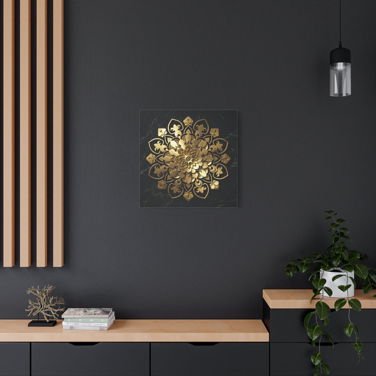 Das Stille Zentrum – Leinwand aus schwarzem Marmor und Gold