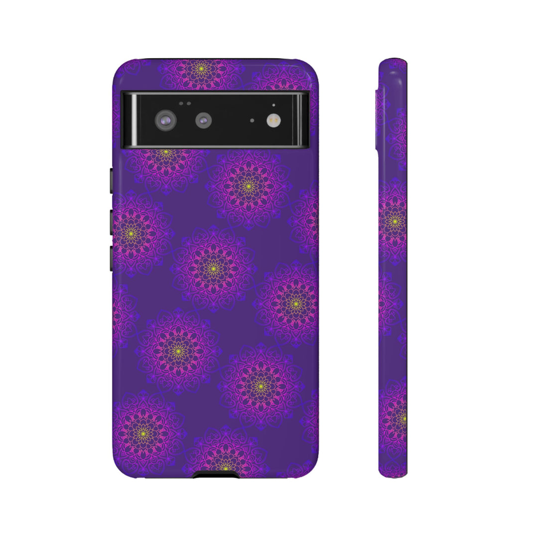 Intricate Purple Floral iPhone Case with Bold Mandala Design