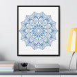 Beautiful steel blue Mandala Handmade Art on gallery canvas wraps, vertical frame