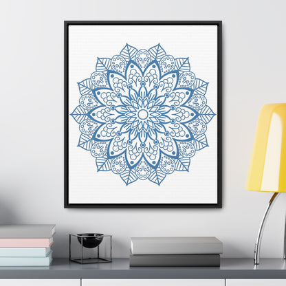 Beautiful steel blue Mandala Handmade Art on gallery canvas wraps, vertical frame