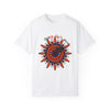 Unisex Halloween Mandala T-shirt featuring a handmade pumpkin mandala art design, on a garment-dyed tee for a unique and festive look