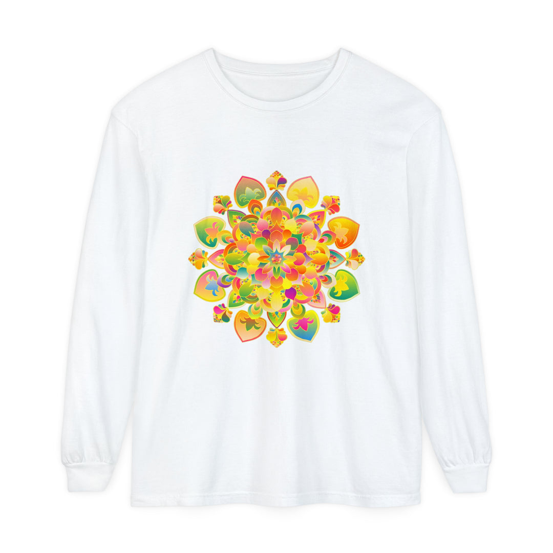 Colorful and intricate mandala design long sleeve t-shirt with psychedelic patterns