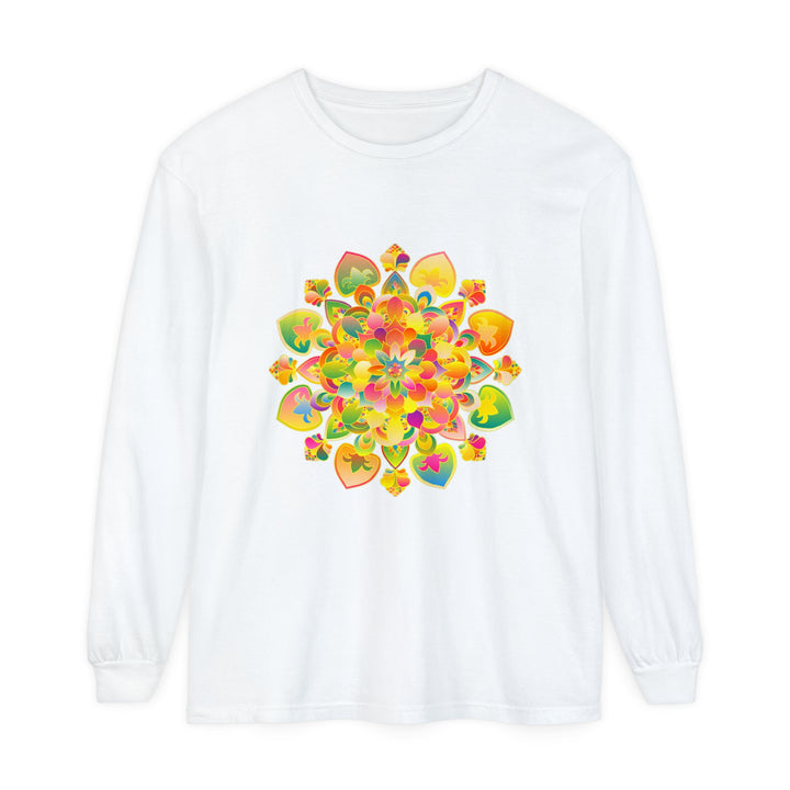 Colorful and intricate mandala design long sleeve t-shirt with psychedelic patterns