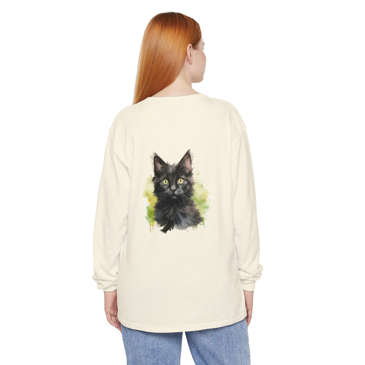 Black Kitten Watercolor Long Sleeve Tee