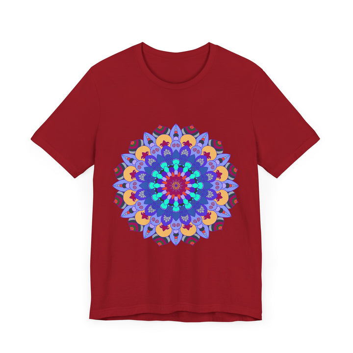 A vibrant mandala tee featuring colorful and intricate spiritual art designs