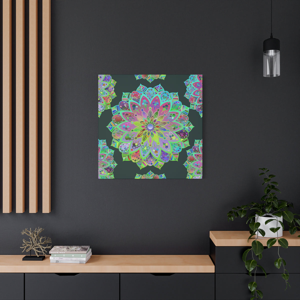 Vibrant Mandala Matte Canvas Wall Art — Colorful Floral Boho Stretched Print