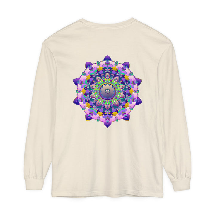 Colorful and intricate mandala design on a unisex long sleeve t-shirt