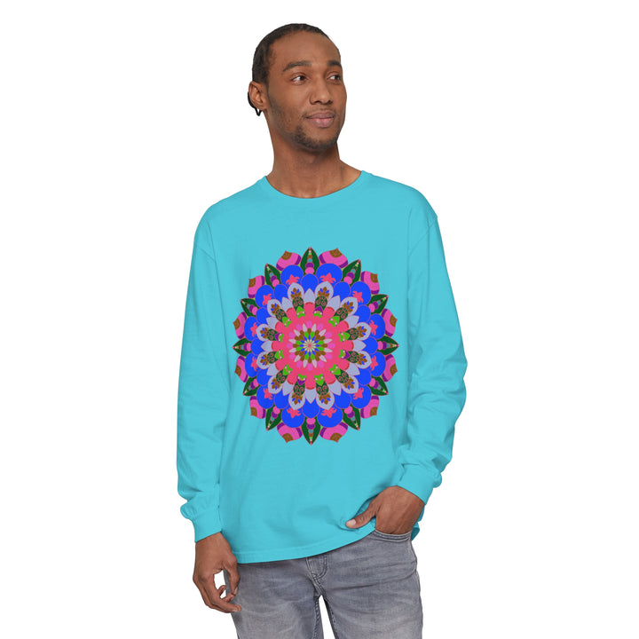 Colorful mandala long sleeve t-shirt perfect for adding a pop of color to your outfit