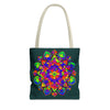 Colorful Mandala Mystical Nature Tote Bag with vibrant floral and geometric designs, perfect for bohemian style lovers and nature enthusiasts