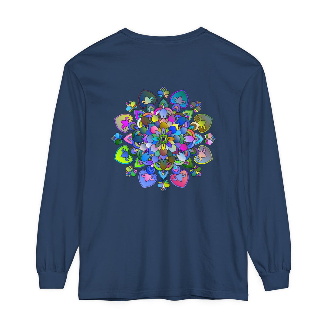 Colorful long sleeve t-shirt with a vibrant mandala design, perfect for casual wear