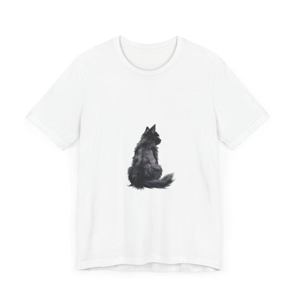 Graphic black tee with a cozy silhouette of a cat in a relaxed pose