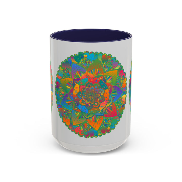 Colorful floral mandala art mug with intricate design and vibrant colors