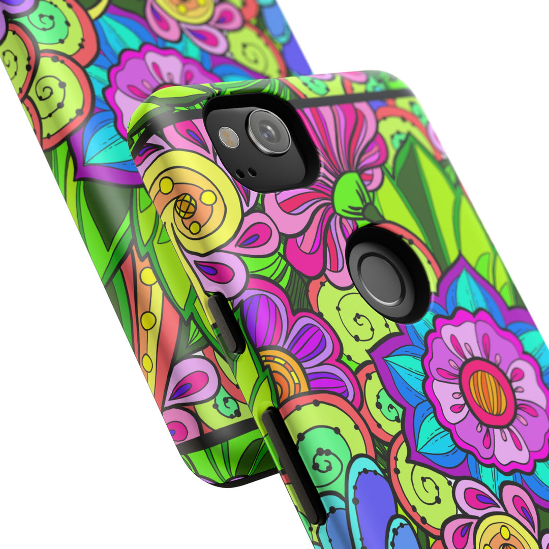 Floral Fantasy iPhone and Google Pixel Case in Bright Green Palette