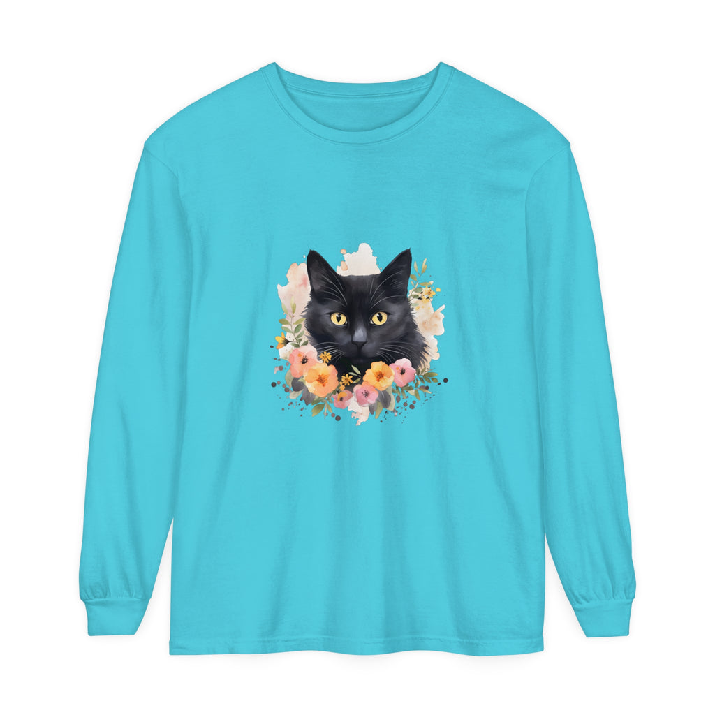 Black Cat Floral Portrait Unisex T-Shirt, a stylish and unique design