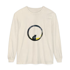 Stunning black cat silhouette against a glowing moon on a long sleeve t-shirt