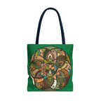 Boho Mandala Tote Bag — Green Floral Pattern AOP Shopper