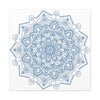 Handmade Mandala Art featuring a beautiful Steel Blue design on a Matte Canvas, Stretched and measuring 125 inches - perfect for adding a touch of elegance to any wall space