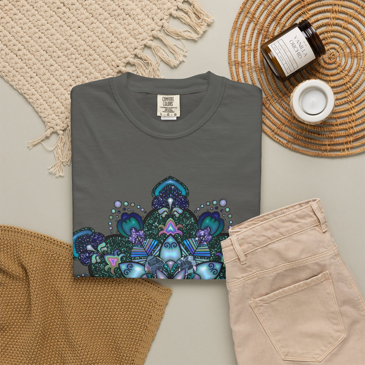 Mandala T-Shirt – Blue Purple Boho Geometric Floral Design