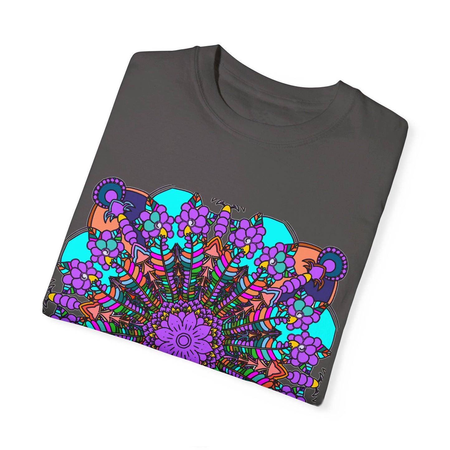 Unisex Mandala T-Shirt featuring Hand-Drawn Mandala Art, made from 100% Ring-Spun Cotton and Garment-Dyed for Extra Comfort