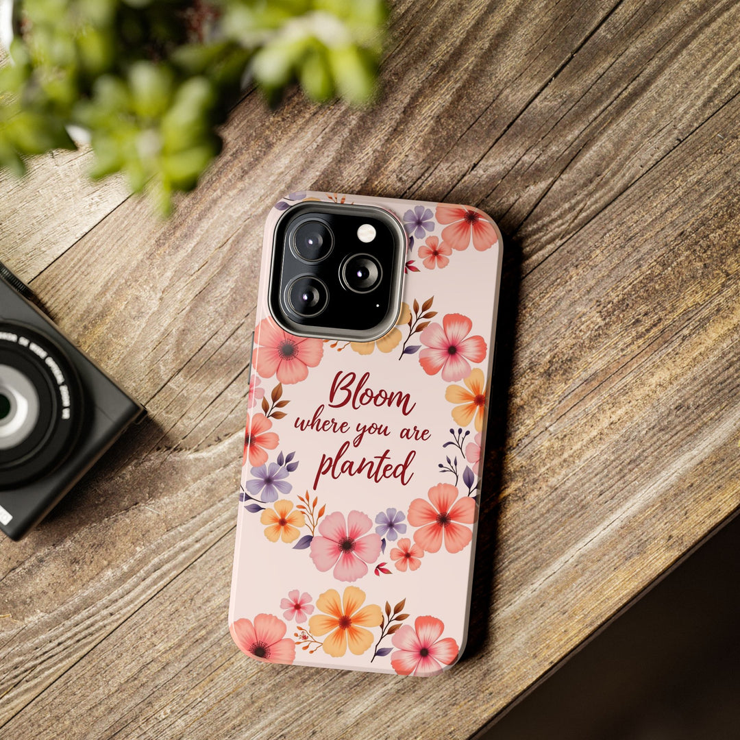 Light pink phone case with a beautiful flower garland bloom design