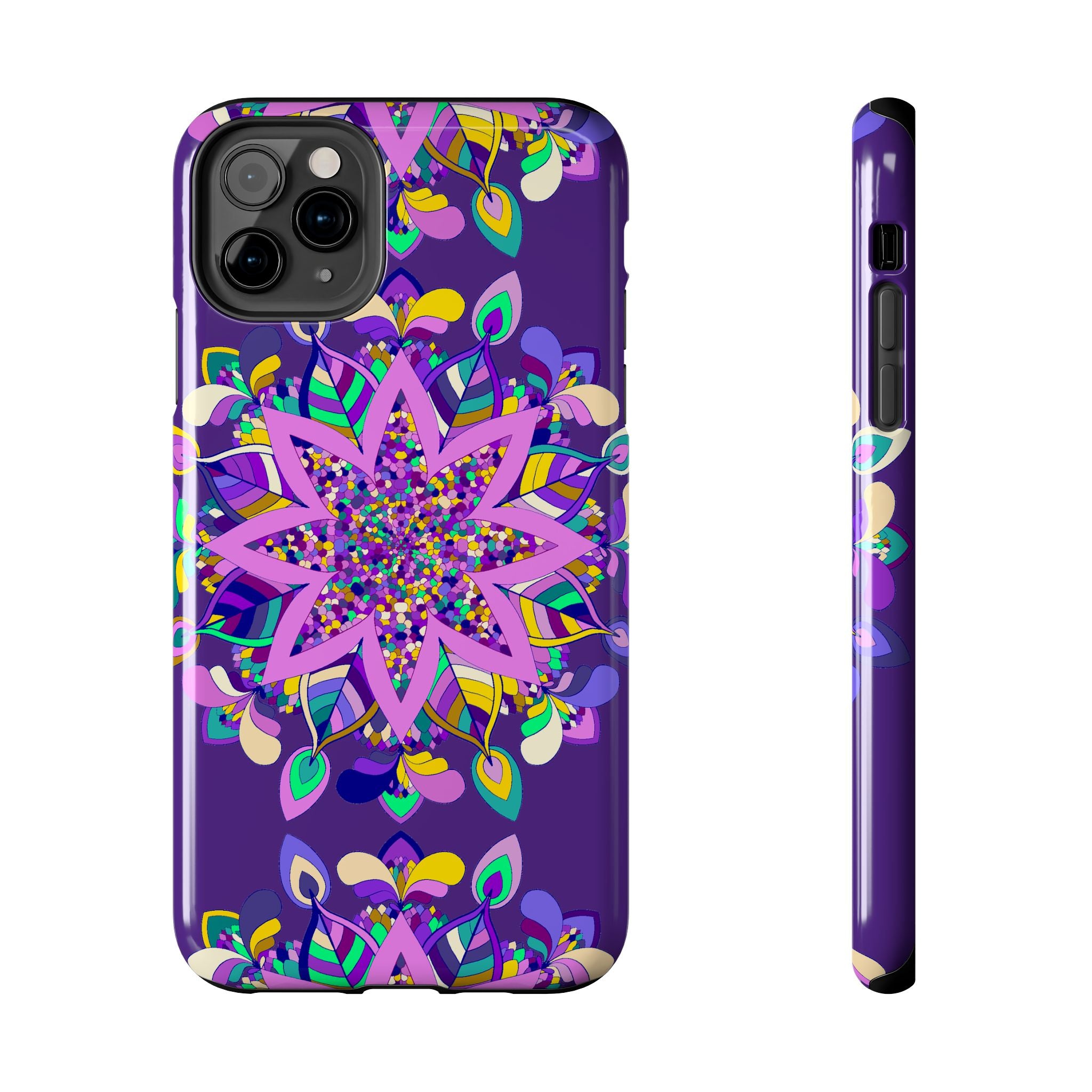 Hand drawn purple Mandala Art phone case designed for iPhone X/XS