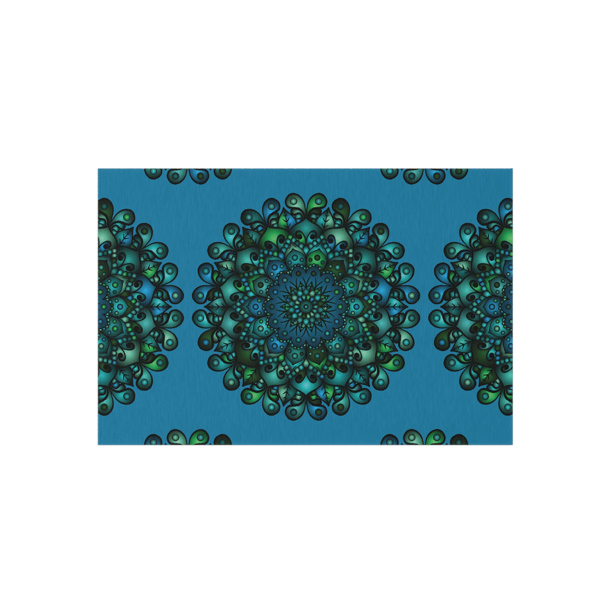 Blau-grüner Mandala-Outdoor-Teppich — Wetterfeste Terrassenmatte