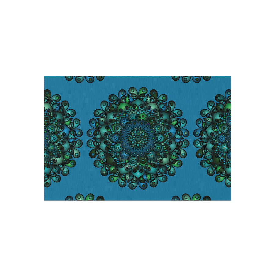 Tappeto da esterno Mandala blu e verde — Tappeto da patio resistente alle intemperie