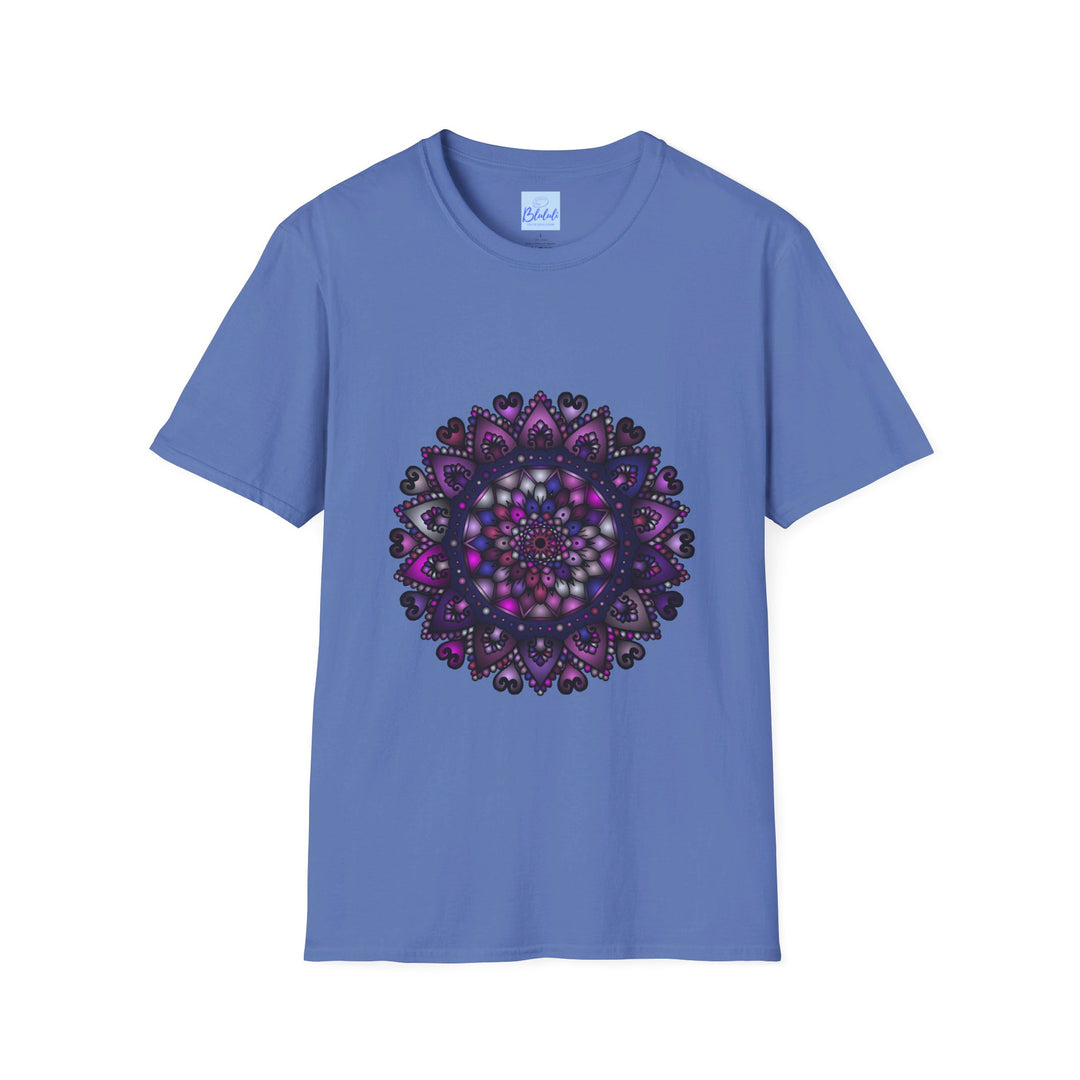 Softstyle unisex t-shirt in purple with hand-drawn mandala design