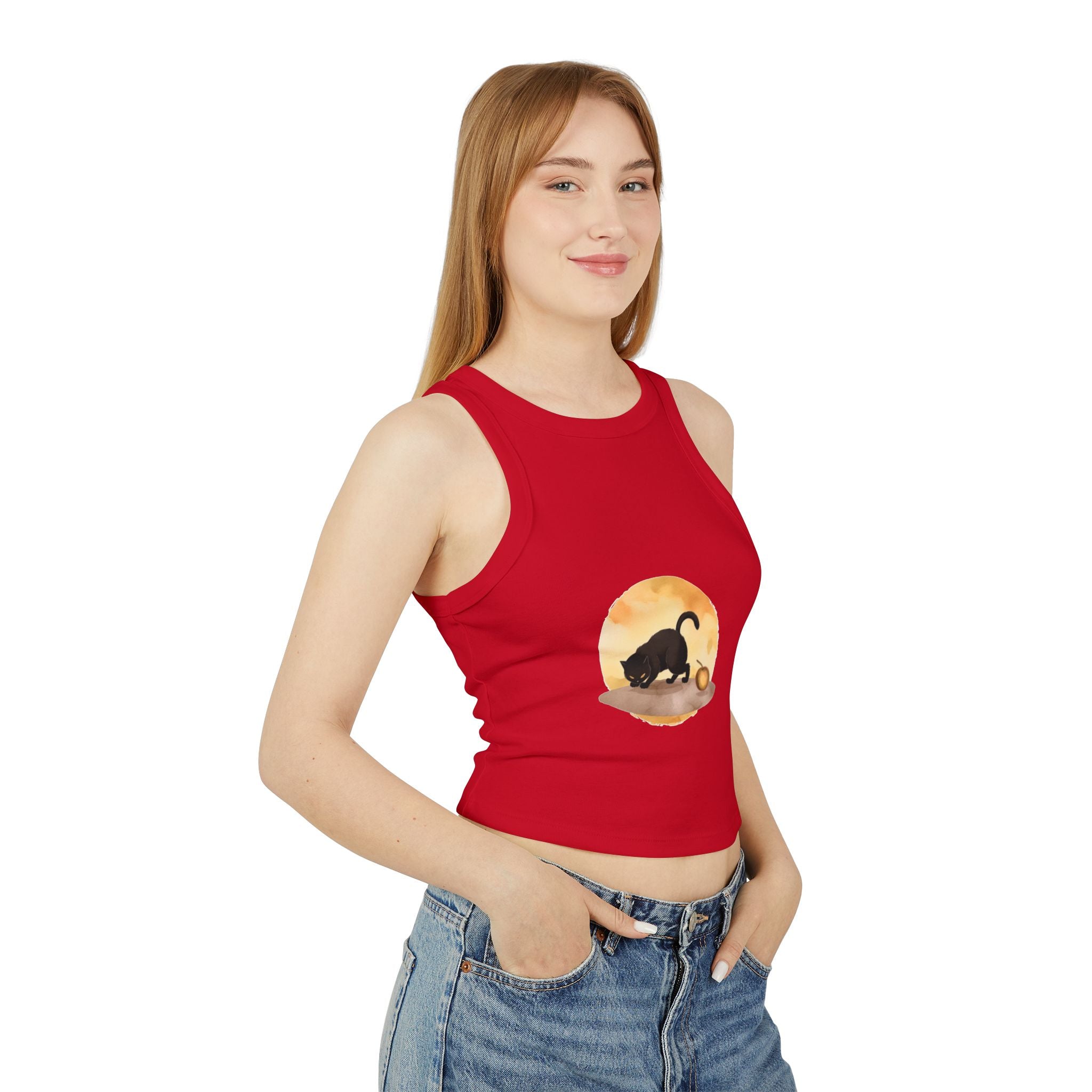 Women's Black Cat & Moon Racerback Tank Top made of high-quality material