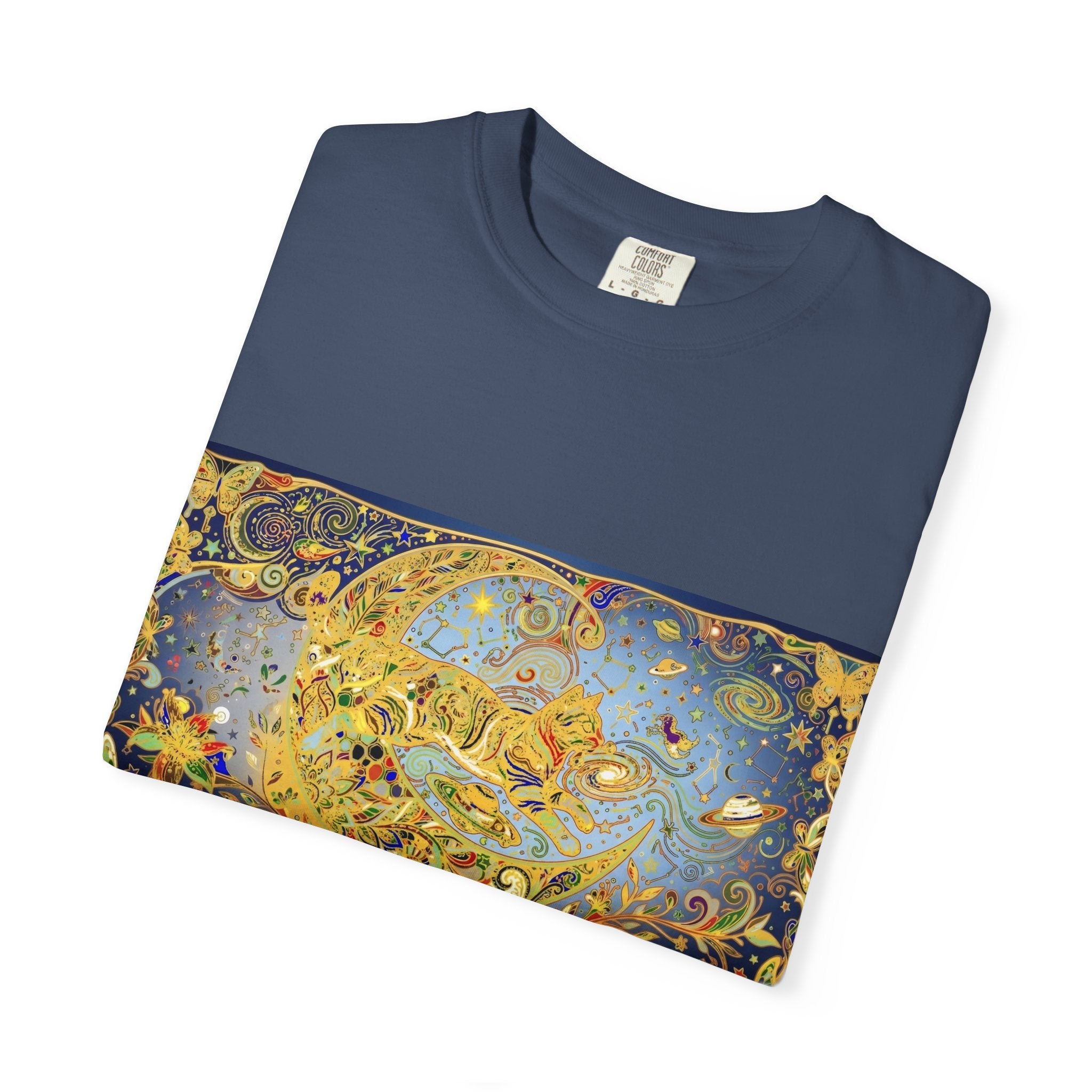Crescent Cat & Moon T-Shirt — Vintage Celestial Tee